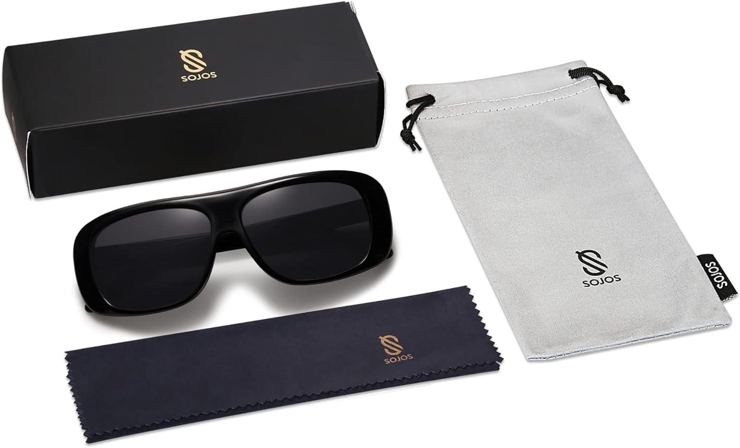 imageSOJOS Retro Oversized Square Polarized Sunglasses Womens Men Vintage Shades Large Sun Glasses Bold Designer Sunnies SJ2243 with BlackGrey Lens