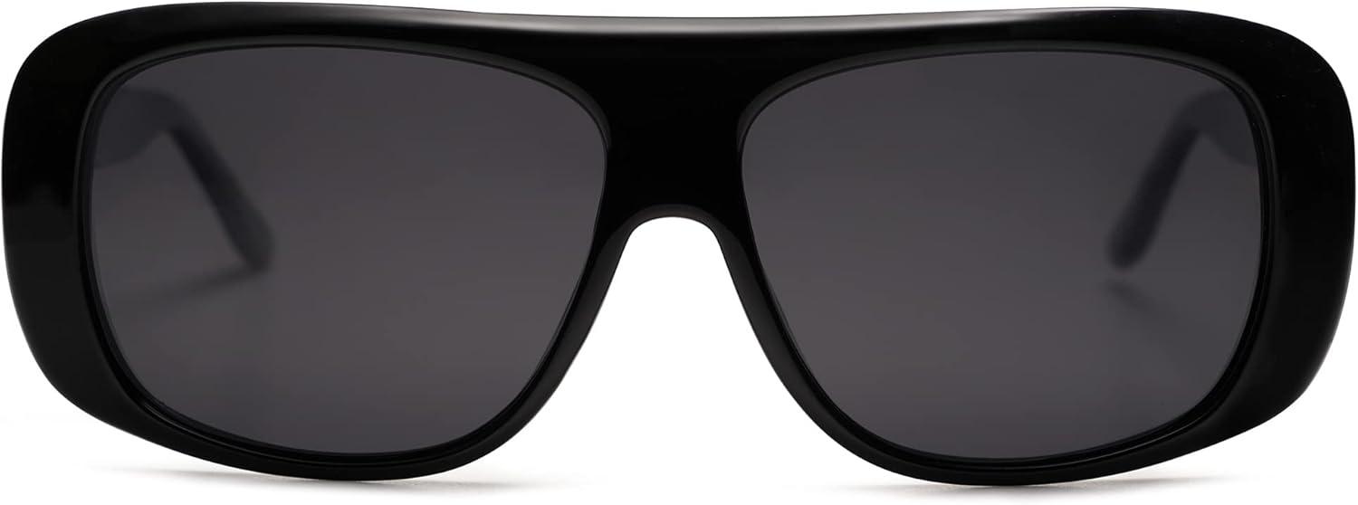 imageSOJOS Retro Oversized Square Polarized Sunglasses Womens Men Vintage Shades Large Sun Glasses Bold Designer Sunnies SJ2243 with BlackGrey Lens