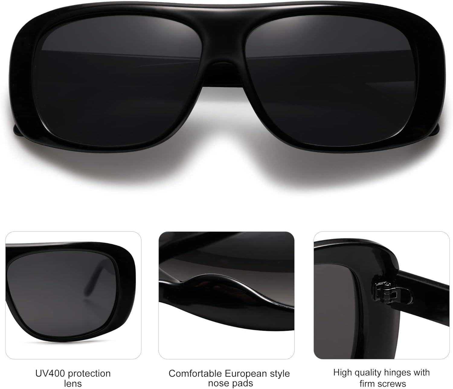 imageSOJOS Retro Oversized Square Polarized Sunglasses Womens Men Vintage Shades Large Sun Glasses Bold Designer Sunnies SJ2243 with BlackGrey Lens