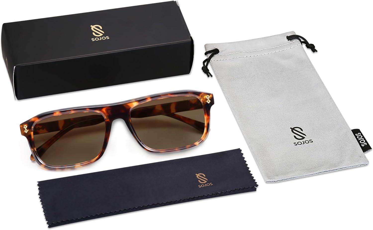 imageSOJOS Retro Rectangle Polarized Sunglasses for Women Men Classic Vintage Sunnies SJ2290 Dark TortoiseBrown