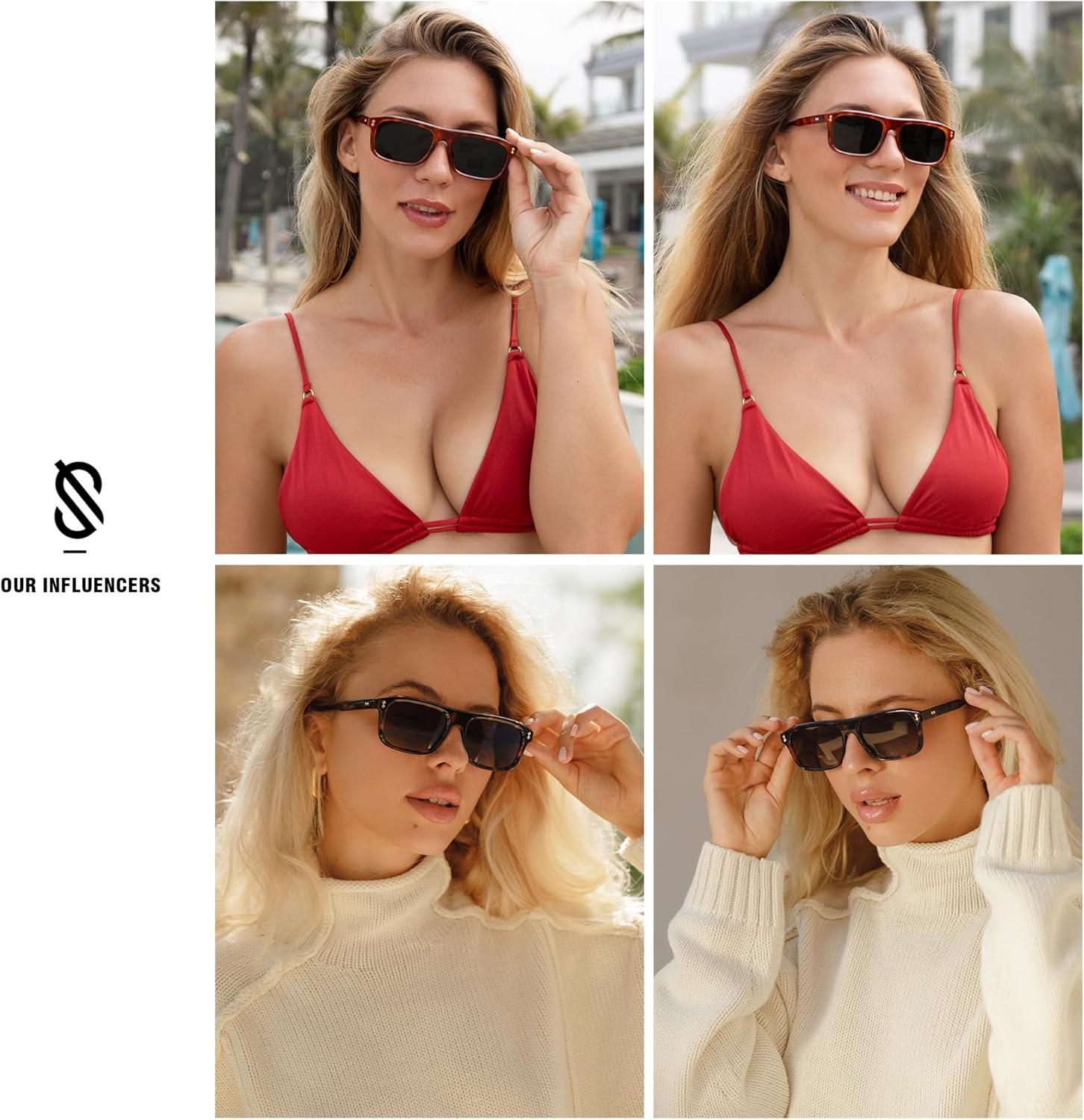 imageSOJOS Retro Rectangle Polarized Sunglasses for Women Men Classic Vintage Sunnies SJ2290 Dark TortoiseBrown