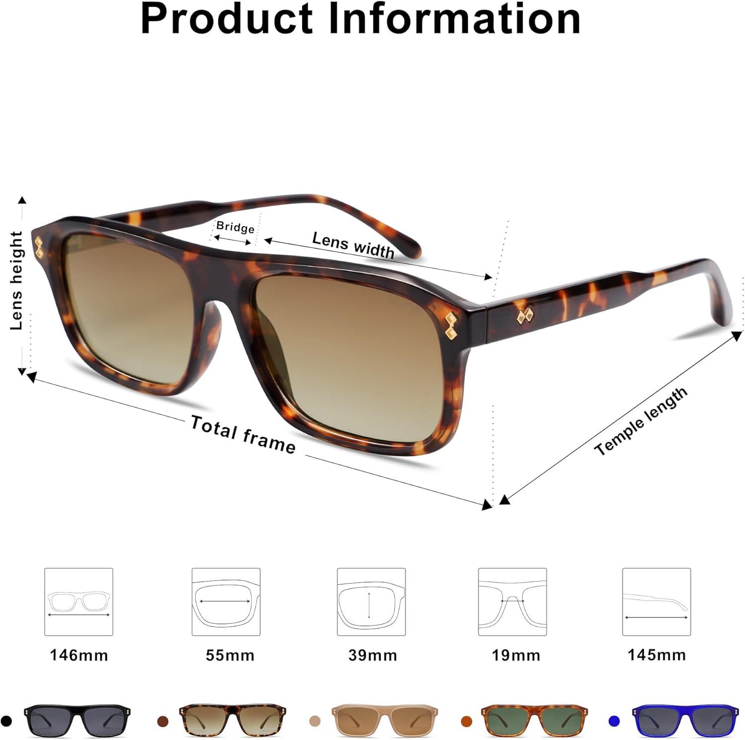 imageSOJOS Retro Rectangle Polarized Sunglasses for Women Men Classic Vintage Sunnies SJ2290 Dark TortoiseBrown