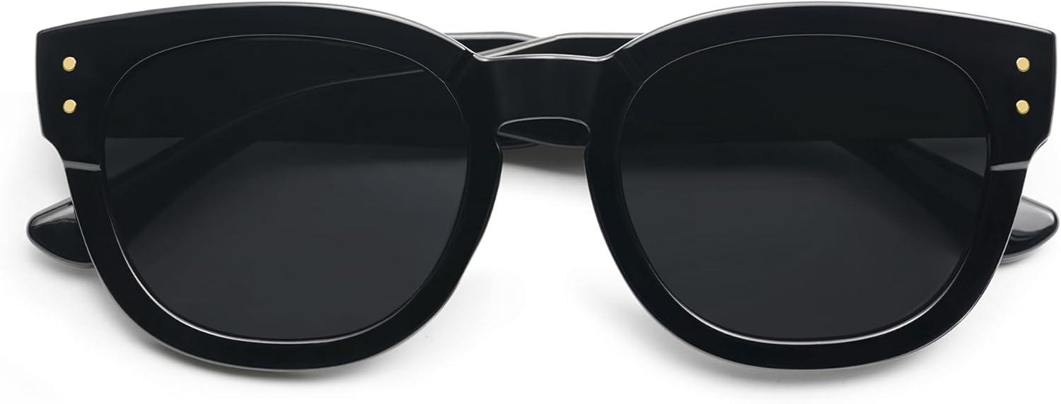 imageSOJOS Retro Round Polarized Sunglasses for Men Women Vintage Classic Thick Womens Square UV400 Shades SJ2321BlackGrey