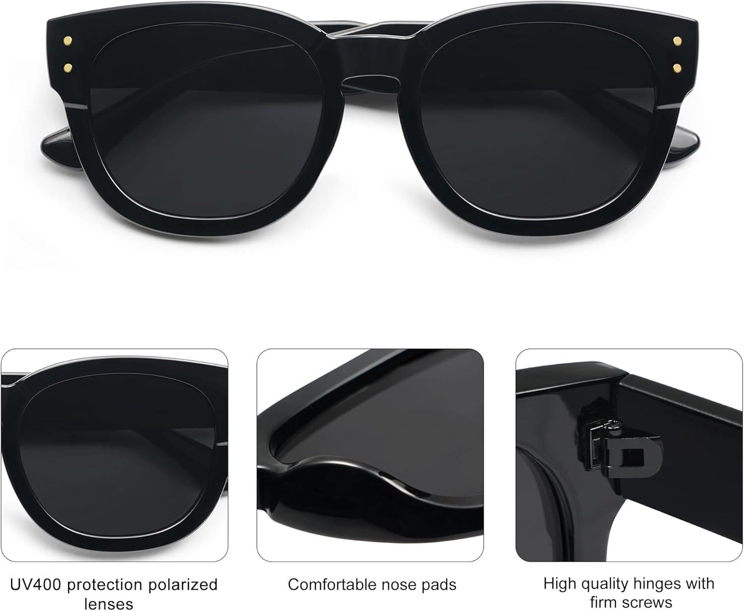 imageSOJOS Retro Round Polarized Sunglasses for Men Women Vintage Classic Thick Womens Square UV400 Shades SJ2321BlackGrey