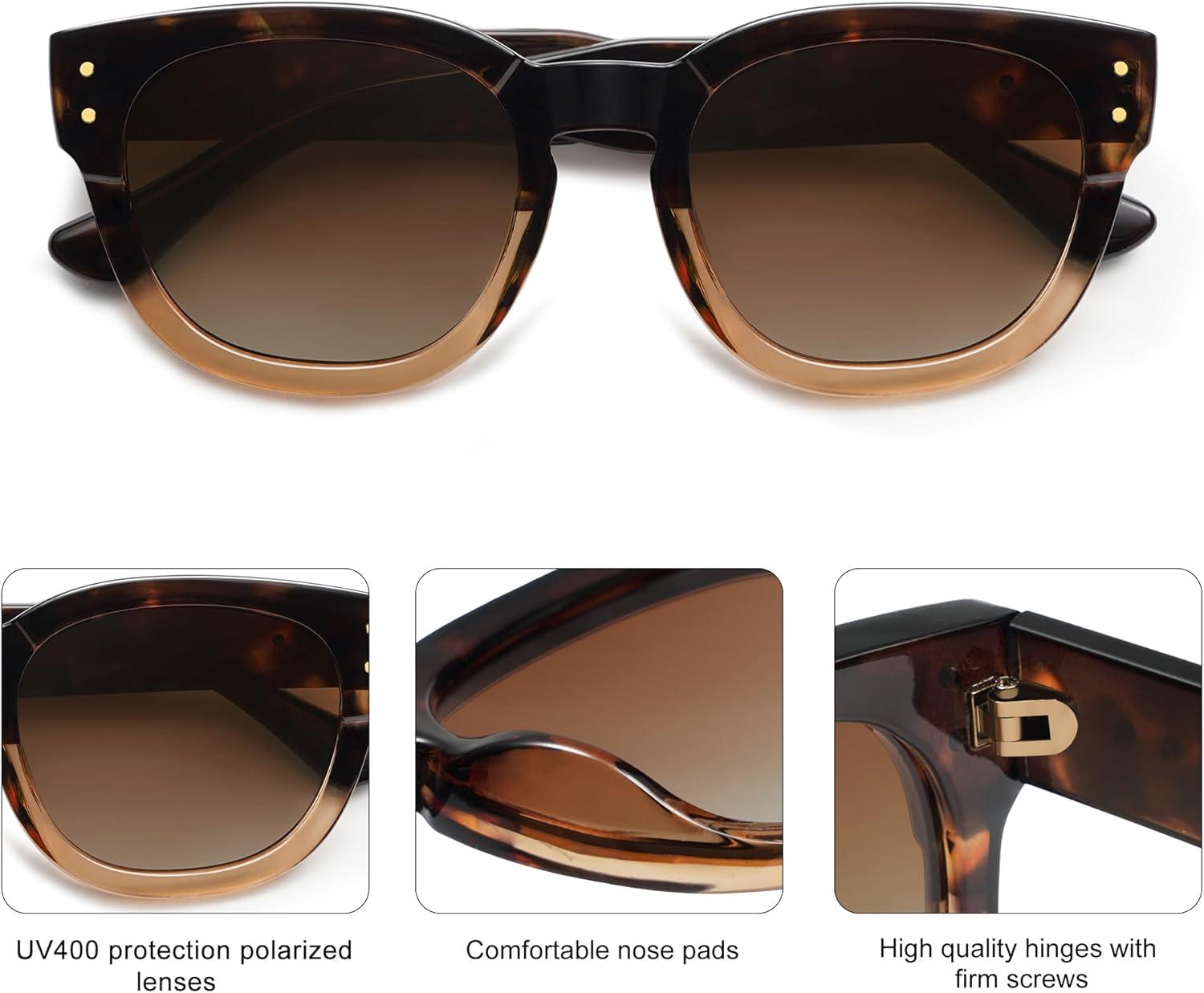 imageSOJOS Retro Round Polarized Sunglasses for Men Women Vintage Classic Thick Womens Square UV400 Shades SJ2321Tortoise Grading BrownBrown Grading
