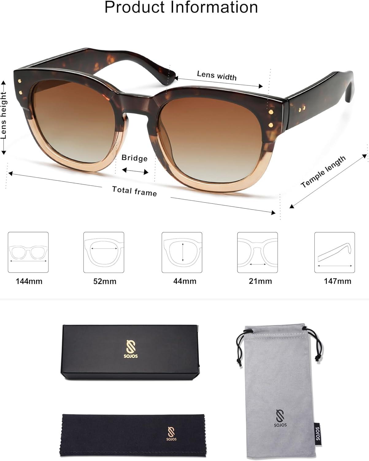 imageSOJOS Retro Round Polarized Sunglasses for Men Women Vintage Classic Thick Womens Square UV400 Shades SJ2321Tortoise Grading BrownBrown Grading