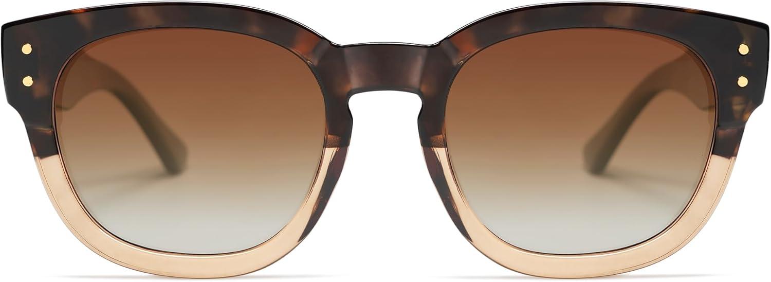 imageSOJOS Retro Round Polarized Sunglasses for Men Women Vintage Classic Thick Womens Square UV400 Shades SJ2321Tortoise Grading BrownBrown Grading