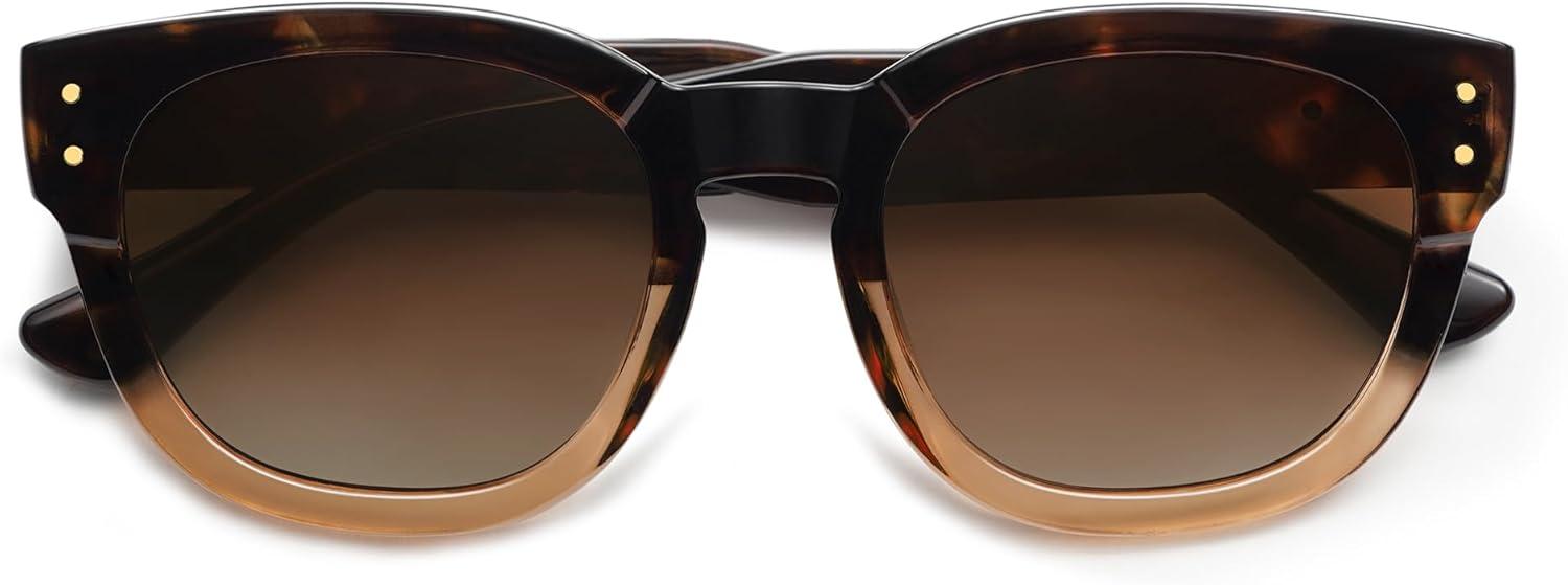 imageSOJOS Retro Round Polarized Sunglasses for Men Women Vintage Classic Thick Womens Square UV400 Shades SJ2321Tortoise Grading BrownBrown Grading