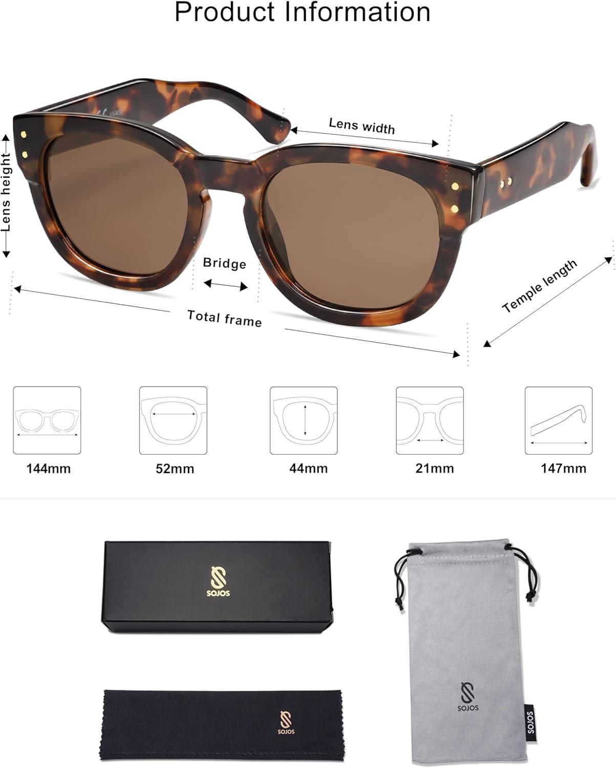 imageSOJOS Retro Round Polarized Sunglasses for Men Women Vintage Classic Thick Womens Square UV400 Shades SJ2321TortoiseCoffee