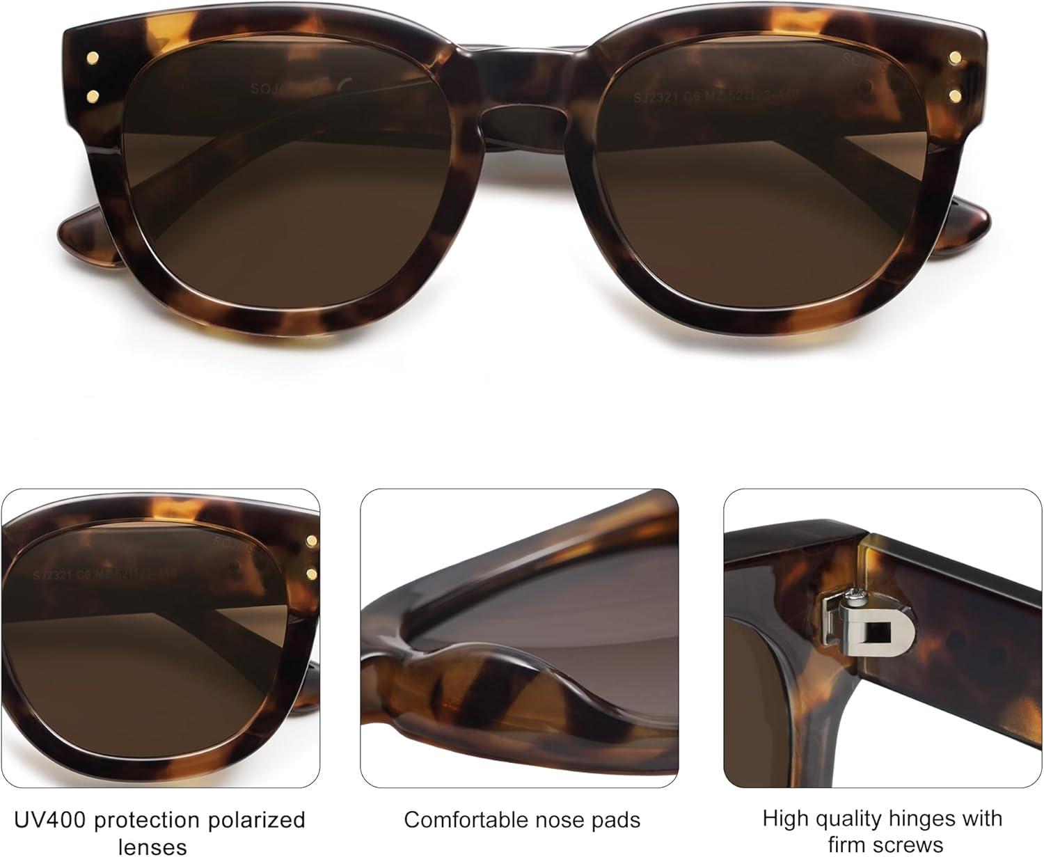 imageSOJOS Retro Round Polarized Sunglasses for Men Women Vintage Classic Thick Womens Square UV400 Shades SJ2321TortoiseCoffee