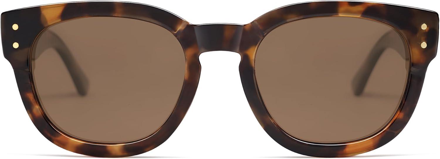 imageSOJOS Retro Round Polarized Sunglasses for Men Women Vintage Classic Thick Womens Square UV400 Shades SJ2321TortoiseCoffee