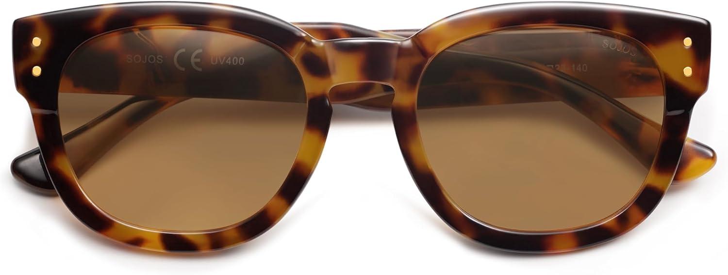 imageSOJOS Retro Round Polarized Sunglasses for Men Women Vintage Classic Thick Womens Square UV400 Shades SJ2321Yellow TortoiseYellow