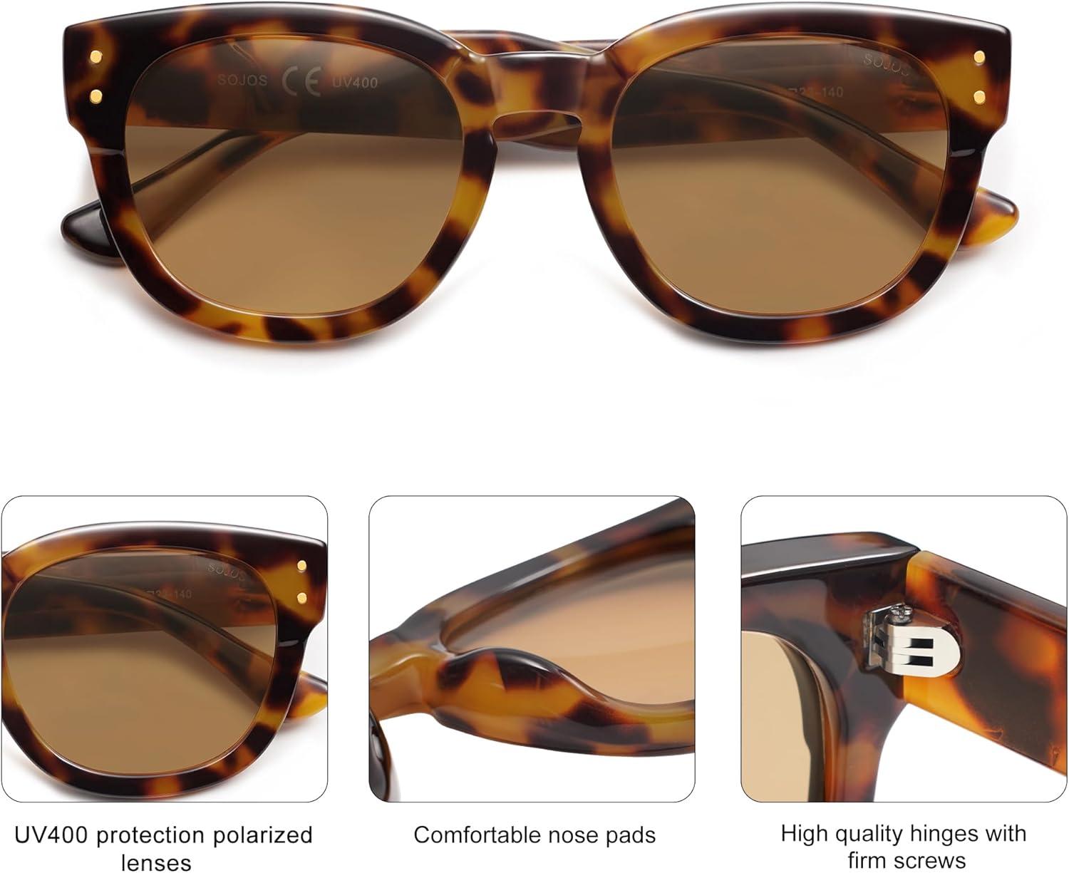 imageSOJOS Retro Round Polarized Sunglasses for Men Women Vintage Classic Thick Womens Square UV400 Shades SJ2321Yellow TortoiseYellow