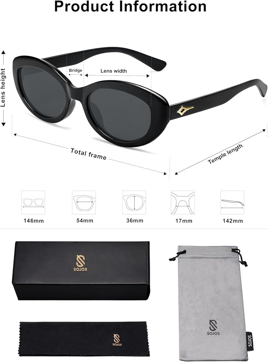 imageSOJOS Trendy Oval Polarized Sunglasses for Women Retro Small Cat Eye Sun Glasses 90s Shades SJ2322Black
