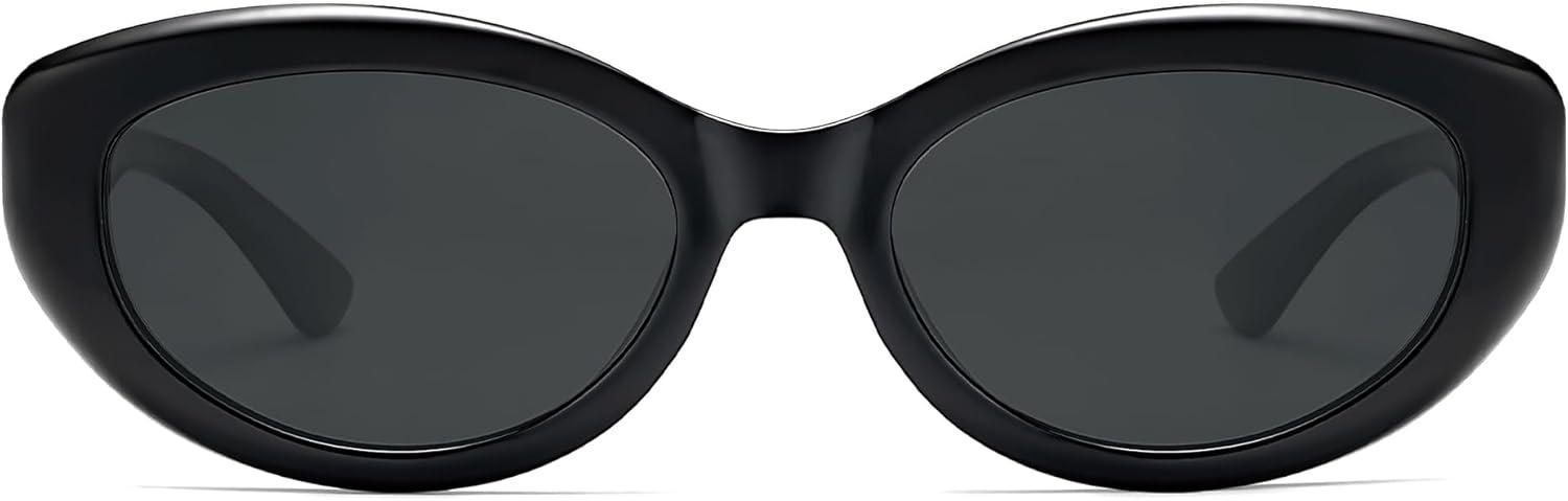 imageSOJOS Trendy Oval Polarized Sunglasses for Women Retro Small Cat Eye Sun Glasses 90s Shades SJ2322Black