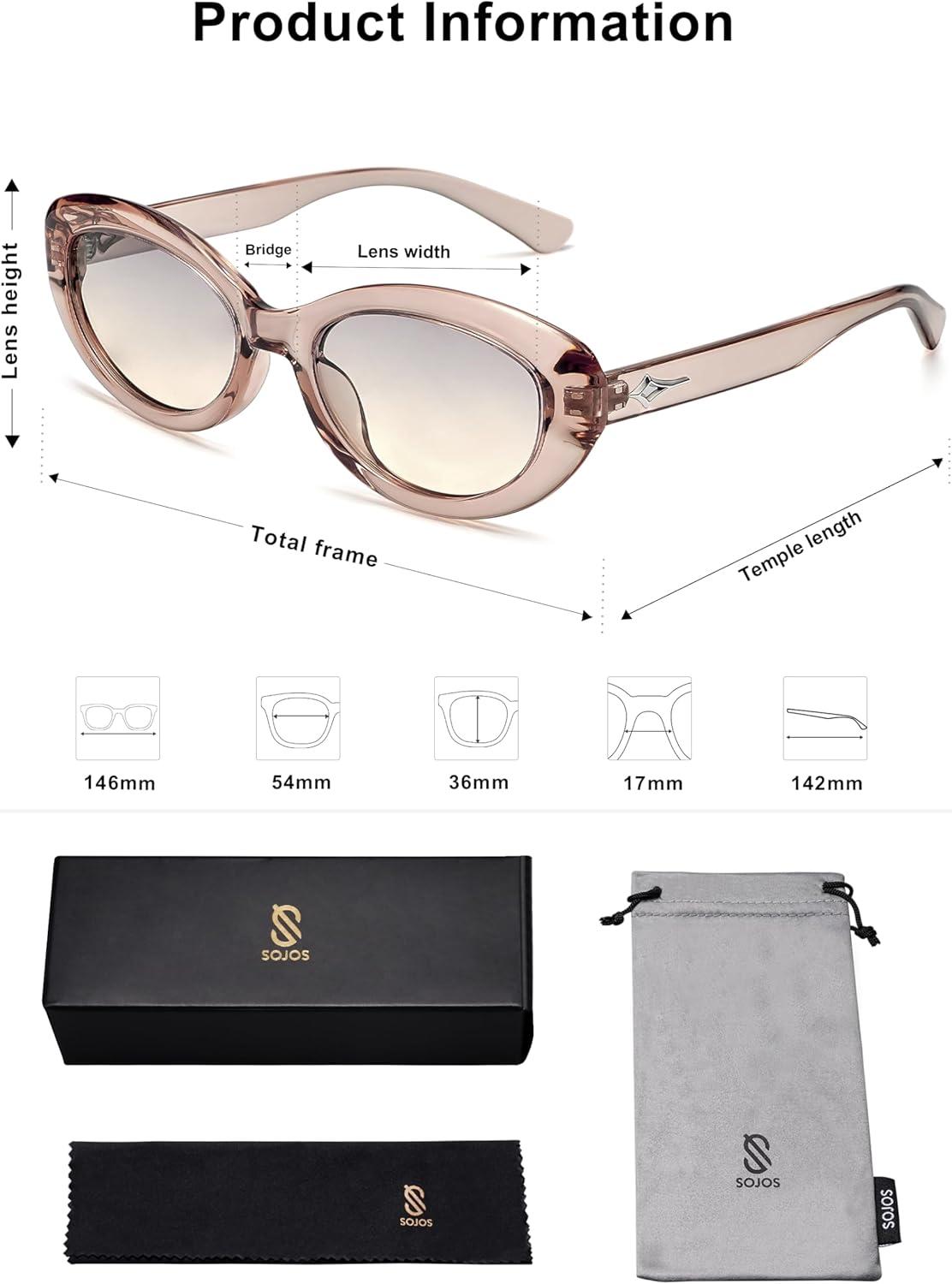imageSOJOS Trendy Oval Polarized Sunglasses for Women Retro Small Cat Eye Sun Glasses 90s Shades SJ2322Brown