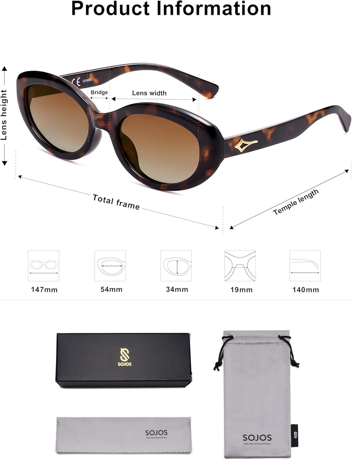 imageSOJOS Trendy Oval Polarized Sunglasses for Women Retro Small Cat Eye Sun Glasses 90s Shades SJ2322Demi