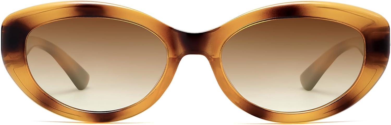imageSOJOS Trendy Oval Polarized Sunglasses for Women Retro Small Cat Eye Sun Glasses 90s Shades SJ2322Multicolor