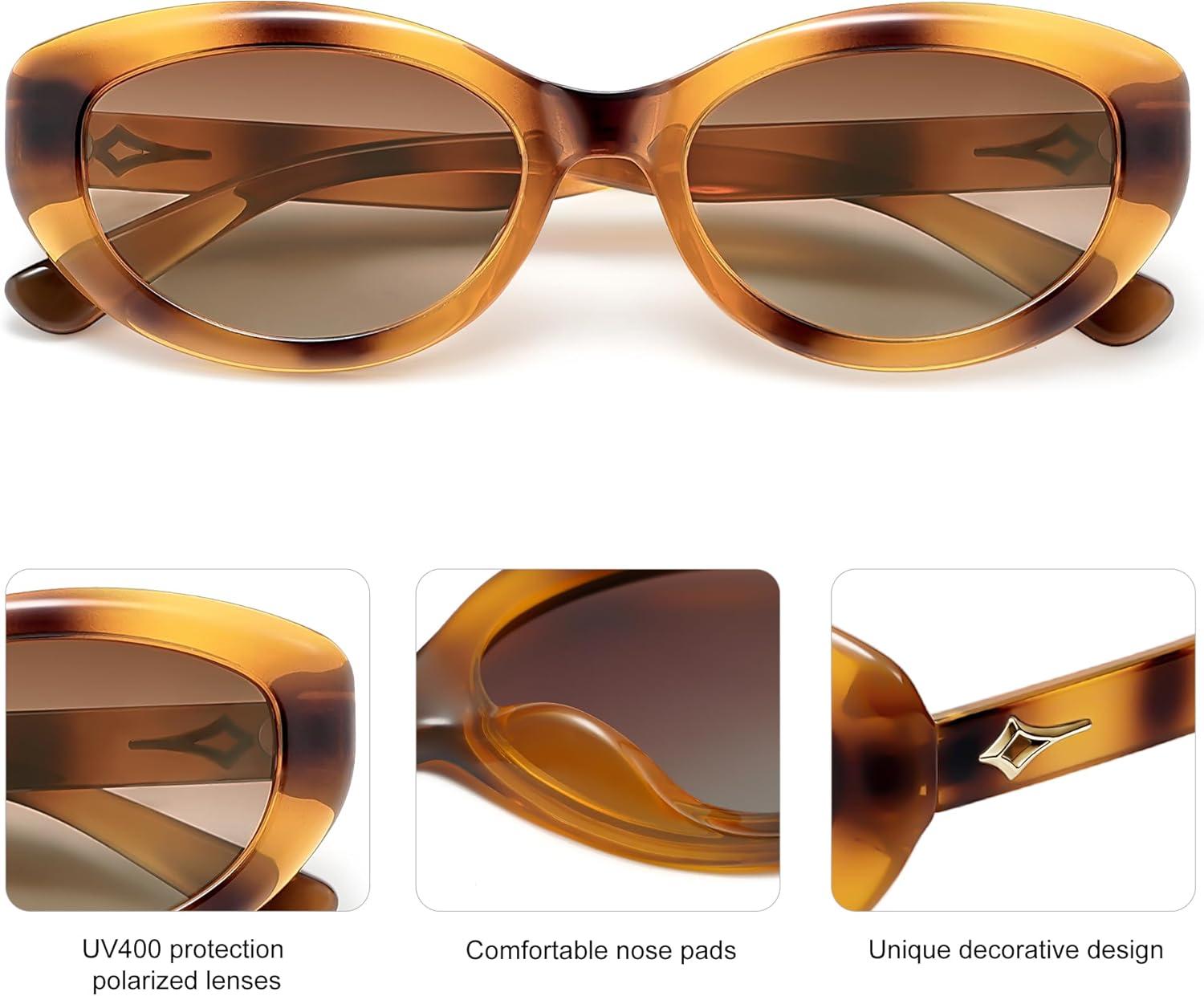 imageSOJOS Trendy Oval Polarized Sunglasses for Women Retro Small Cat Eye Sun Glasses 90s Shades SJ2322Multicolor