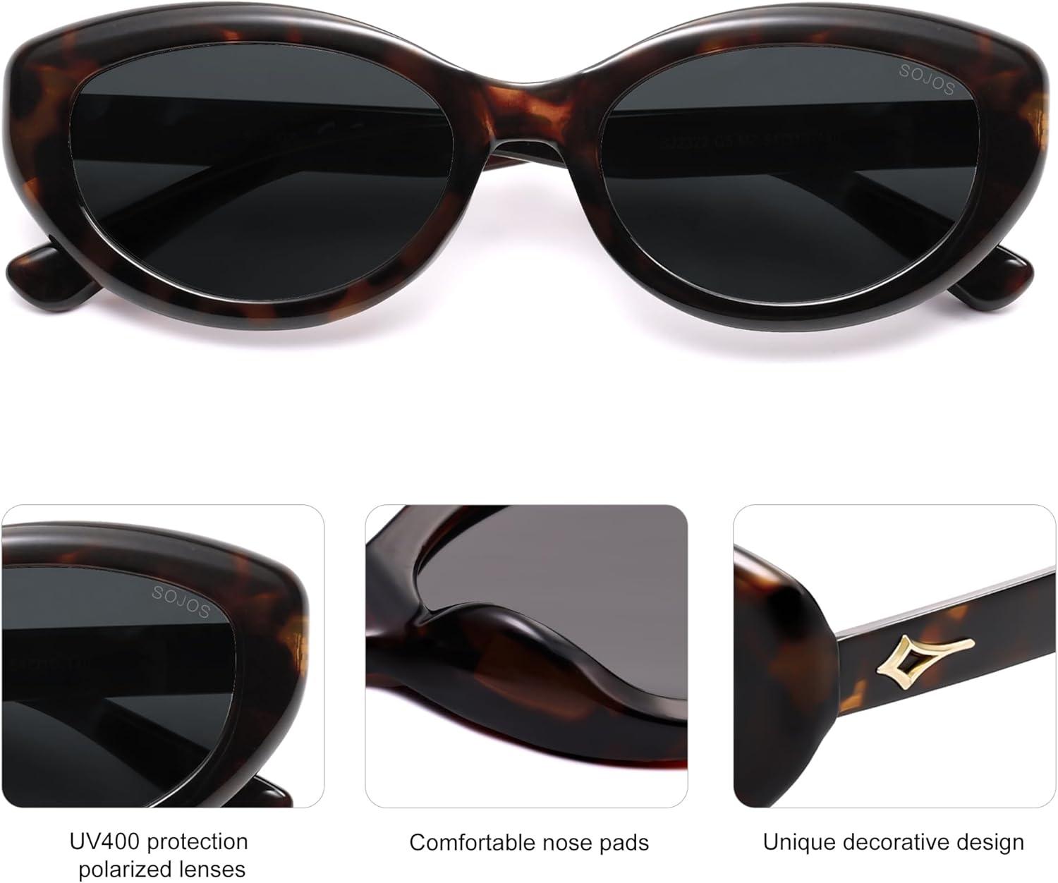 imageSOJOS Trendy Oval Polarized Sunglasses for Women Retro Small Cat Eye Sun Glasses 90s Shades SJ2322Tortoise