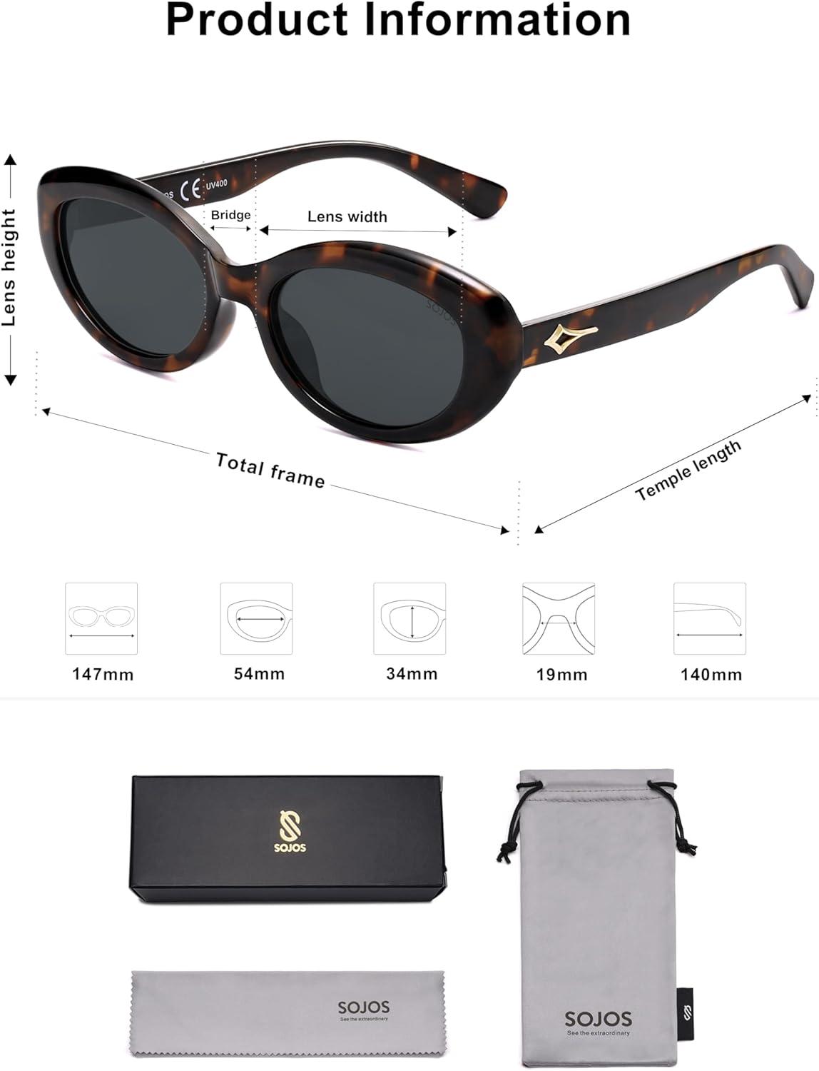 imageSOJOS Trendy Oval Polarized Sunglasses for Women Retro Small Cat Eye Sun Glasses 90s Shades SJ2322Tortoise