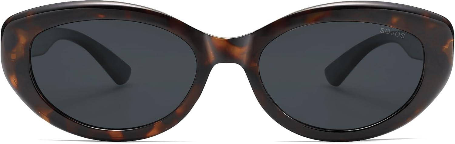 imageSOJOS Trendy Oval Polarized Sunglasses for Women Retro Small Cat Eye Sun Glasses 90s Shades SJ2322Tortoise