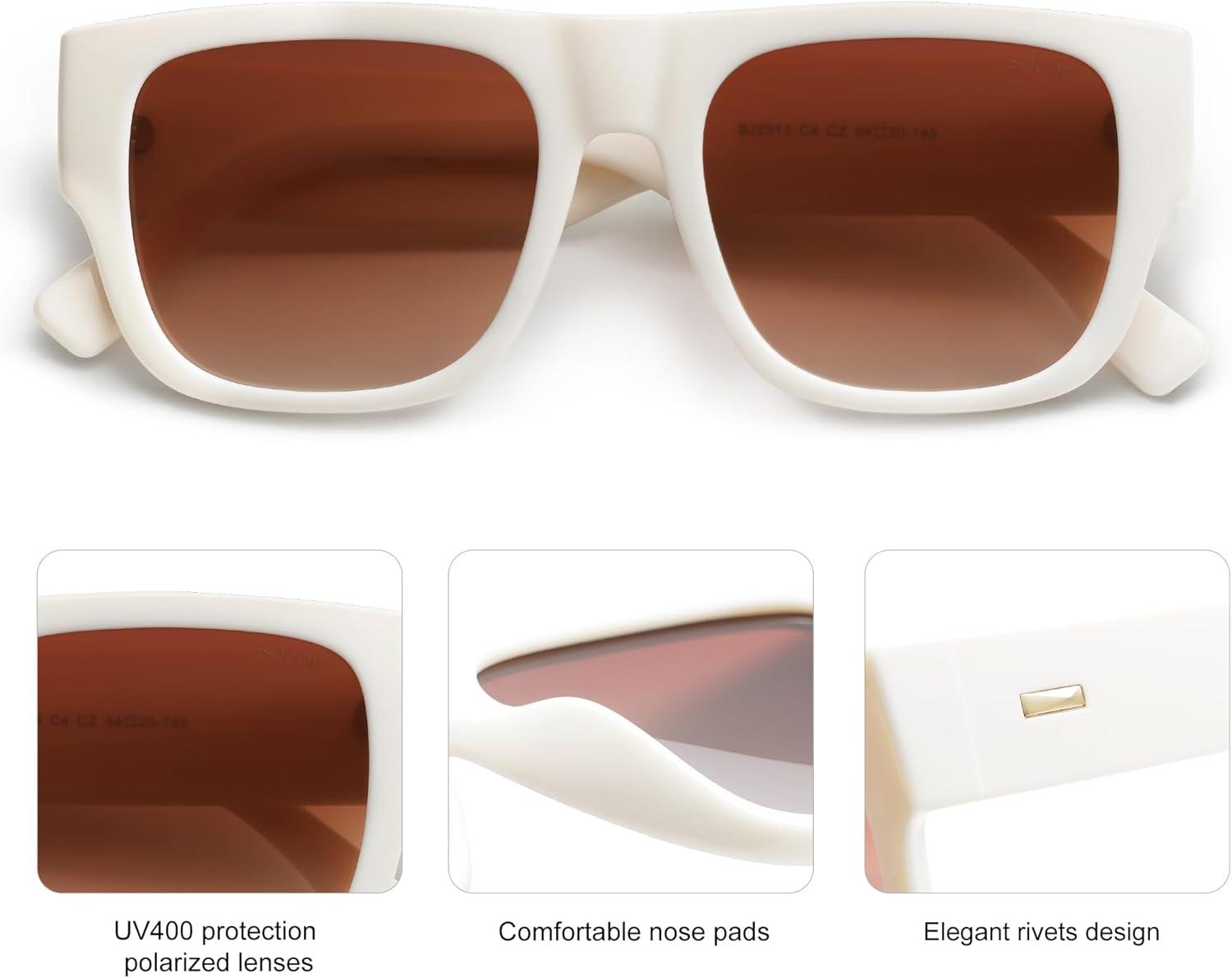 imageSOJOS Trendy Square Polarized Sunglasses Flat Top Sunnies SJ2313