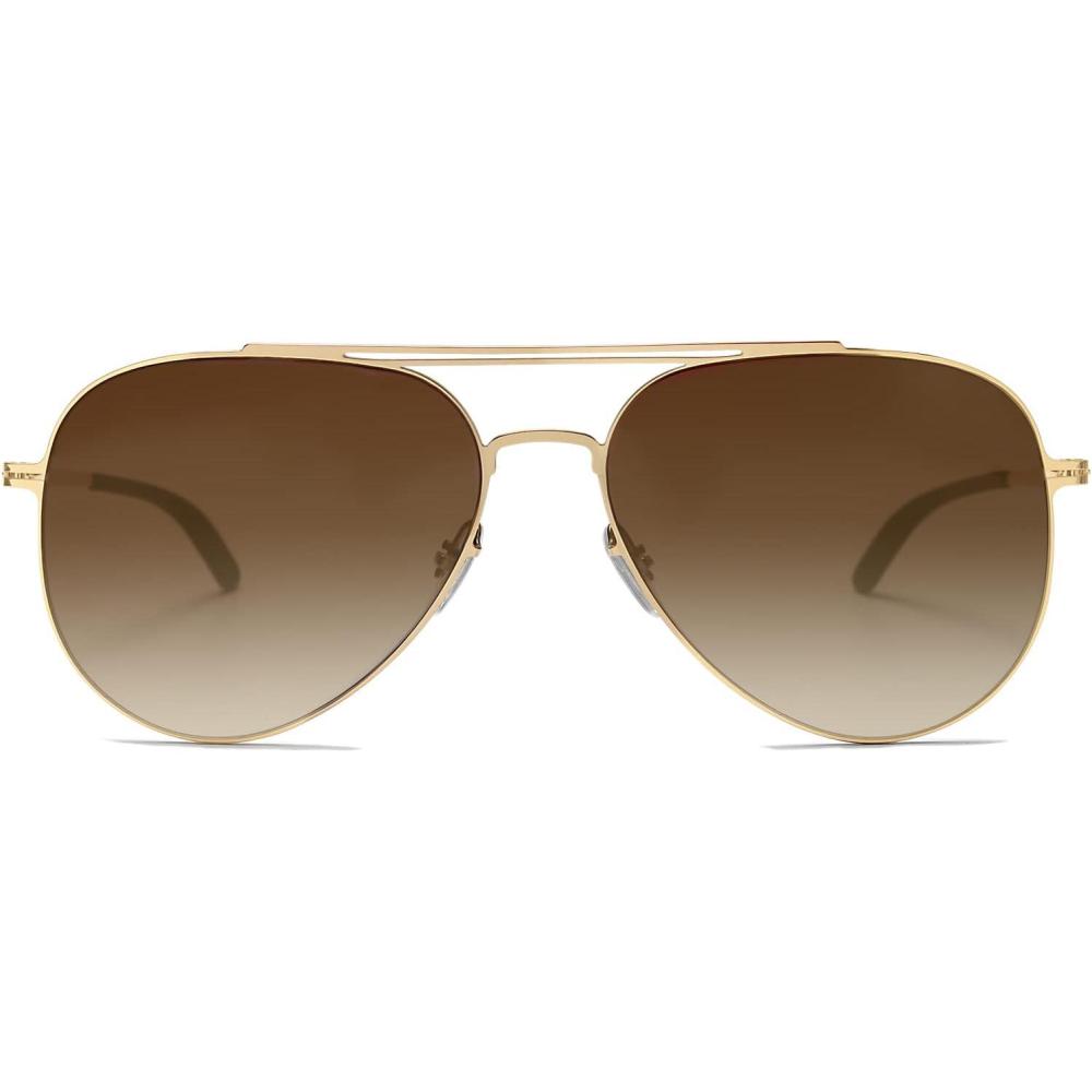 imageSOJOS Retro Aviator Polarized Sunglasses Womens Mens Vintage Shades Classic Metal Sun Glasses UV400 SJ1130A with GoldTaupe Lens