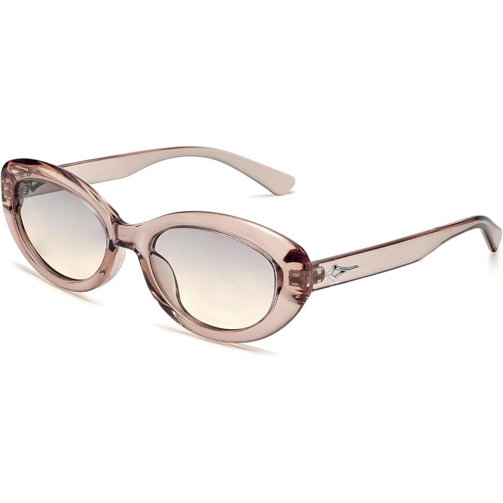imageSOJOS Trendy Oval Polarized Sunglasses for Women Retro Small Cat Eye Sun Glasses 90s Shades SJ2322Brown