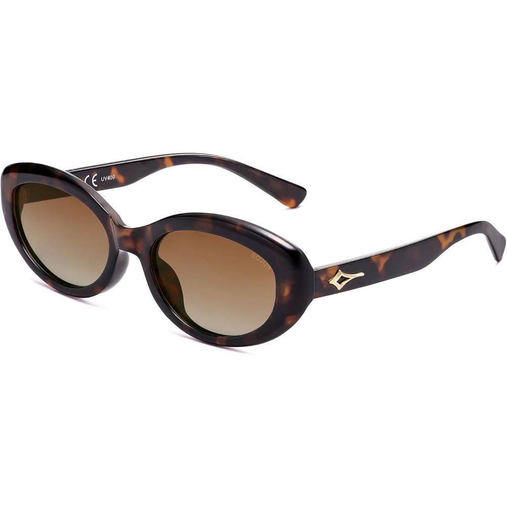 imageSOJOS Trendy Oval Polarized Sunglasses for Women Retro Small Cat Eye Sun Glasses 90s Shades SJ2322Demi