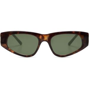 imageSOJOS 90s Cat Eye Sunglasses for Women Trendy UV Protection SJ2227 Leopard Frame Green Lens