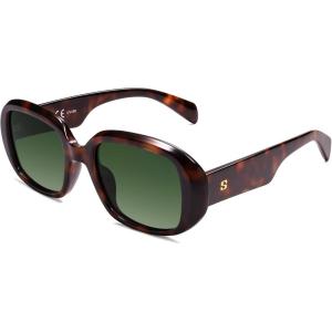 imageSOJOS Retro Oval Polarized Sunglasses for Women Men 90s Vintage UV400 Protection SJ2621Amber Tortoise FrameGreen Lens