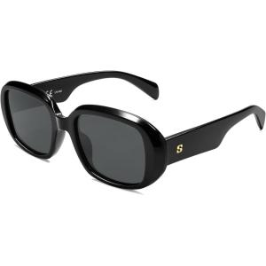 imageSOJOS Retro Oval Polarized Sunglasses for Women Men 90s Vintage UV400 Protection SJ2621Black FrameGrey Lens