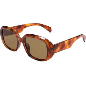 imageSOJOS Retro Oval Polarized Sunglasses for Women Men 90s Vintage UV400 Protection SJ2621Yellow Tortoise FrameBrown Lens