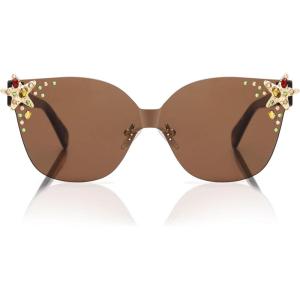 imageSOJOS Oversized Square Acetate Sunglasses for Women with Star Accents UV400 Protection GlowheartBrown