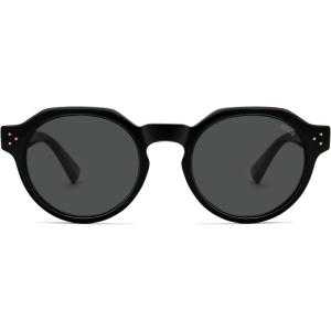 imageSOJOS Retro Polarized Sunglasses for Women MenVintage Round Sun Glasses 90s Shades UV400 Protection SJ2623Shiny BlackGrey