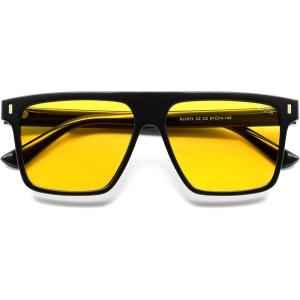 imageSOJOS Sunglasses for Women ampamp Men Square Wide Thick Frame Shades Retro Trendy Fashion UV Protection SJ2373Black gold yellow