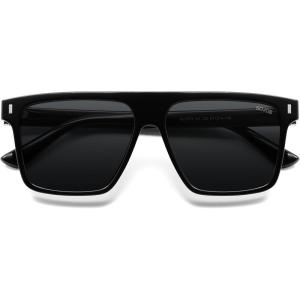 imageSOJOS Sunglasses for Women ampamp Men Square Wide Thick Frame Shades Retro Trendy Fashion UV Protection SJ2373Black silver grey