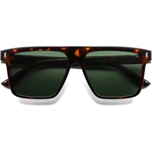 imageSOJOS Sunglasses for Women ampamp Men Square Wide Thick Frame Shades Retro Trendy Fashion UV Protection SJ2373Tortoise silver green