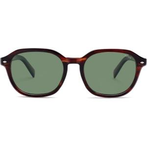 imageSOJOS Trendy Square Polarized Sunglasses for Women Men Retro Vintage UV Protection Womens Mens Sun Glasses SJ2624Brown StripDark Green