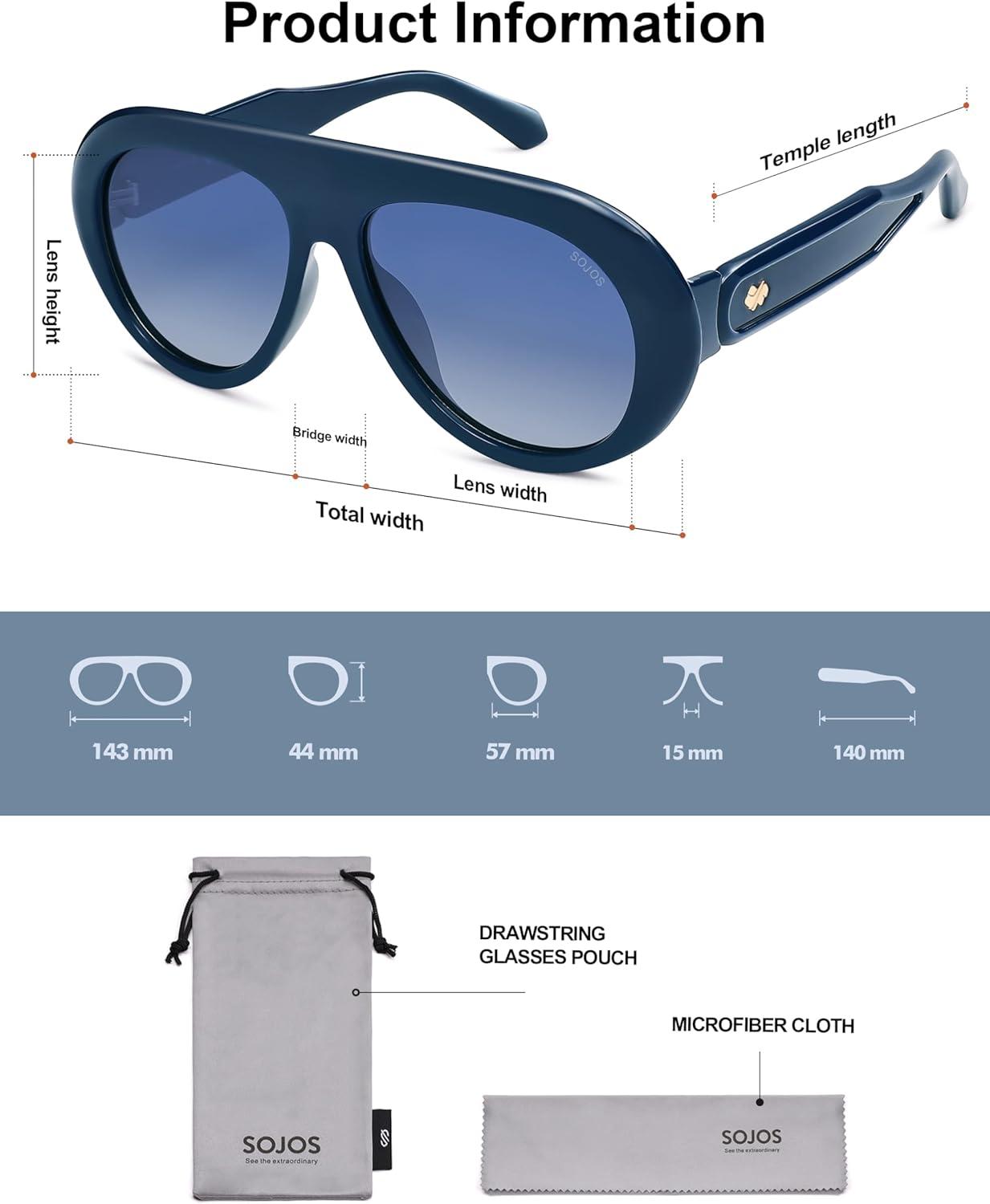 imageSOJOS Trendy Oversized Polarized Aviator Sunglasses Womens Men Retro Vintage 70s Style UV Protection Sun Glasses SJ2390Navy BlueBlue Grading