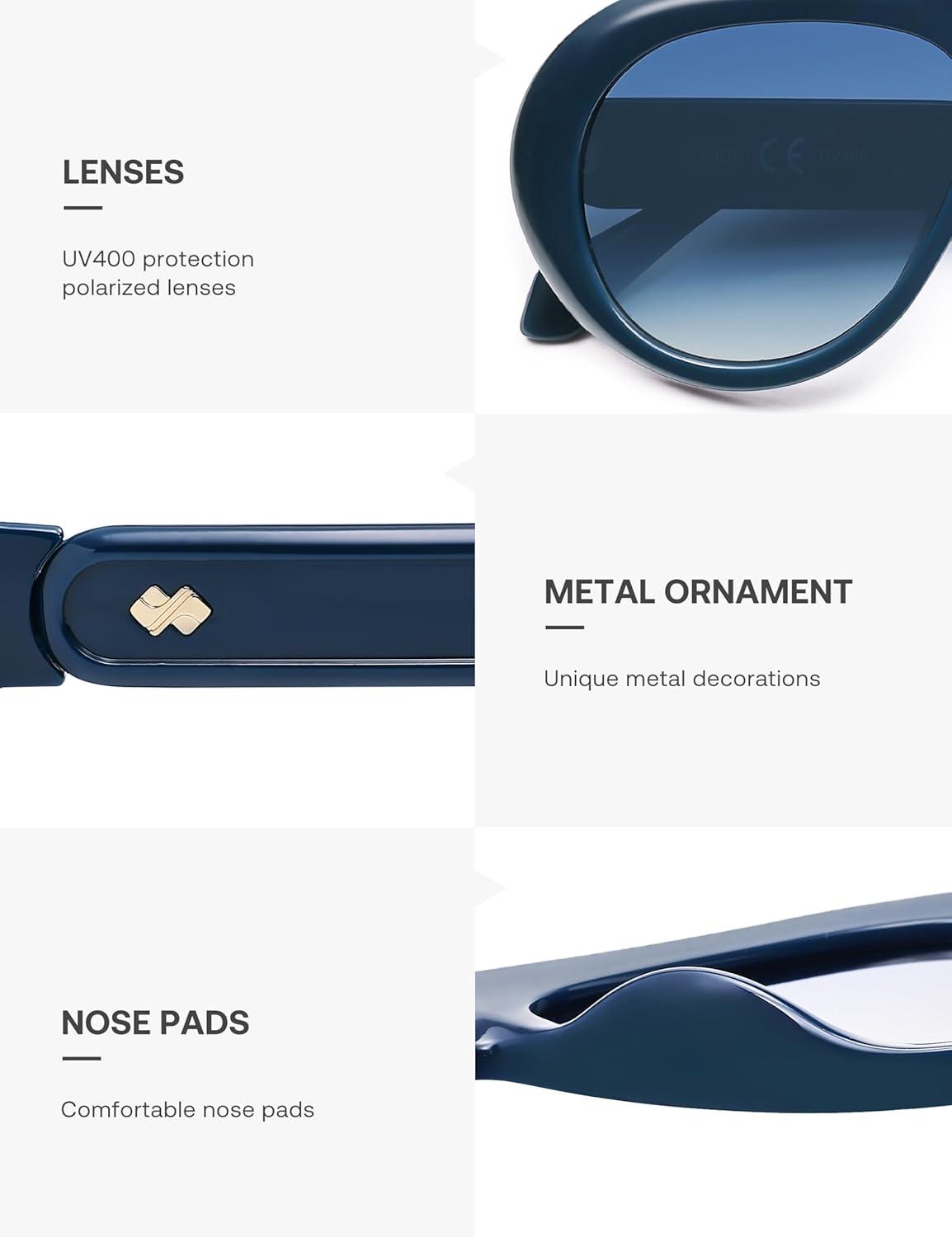 imageSOJOS Trendy Oversized Polarized Aviator Sunglasses Womens Men Retro Vintage 70s Style UV Protection Sun Glasses SJ2390Navy BlueBlue Grading