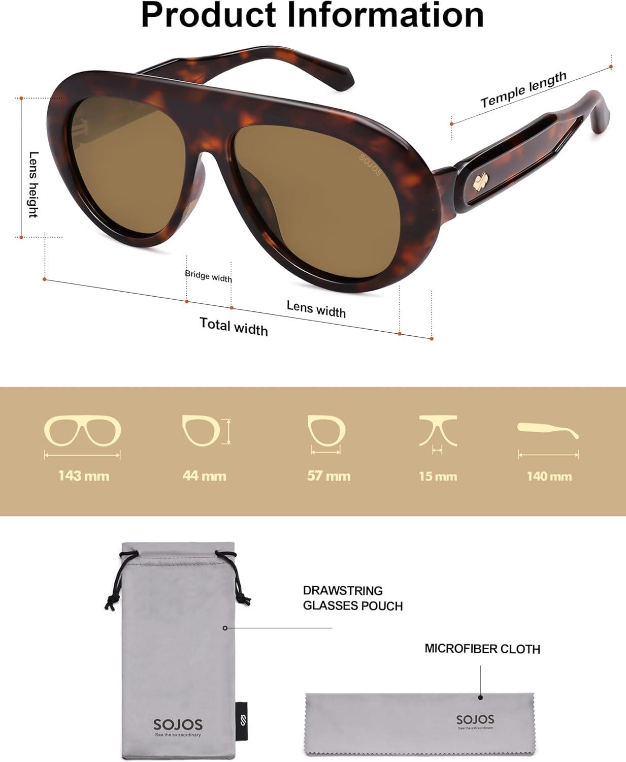 imageSOJOS Trendy Oversized Polarized Aviator Sunglasses Womens Men Retro Vintage 70s Style UV Protection Sun Glasses SJ2390TortoiseRetro Brown