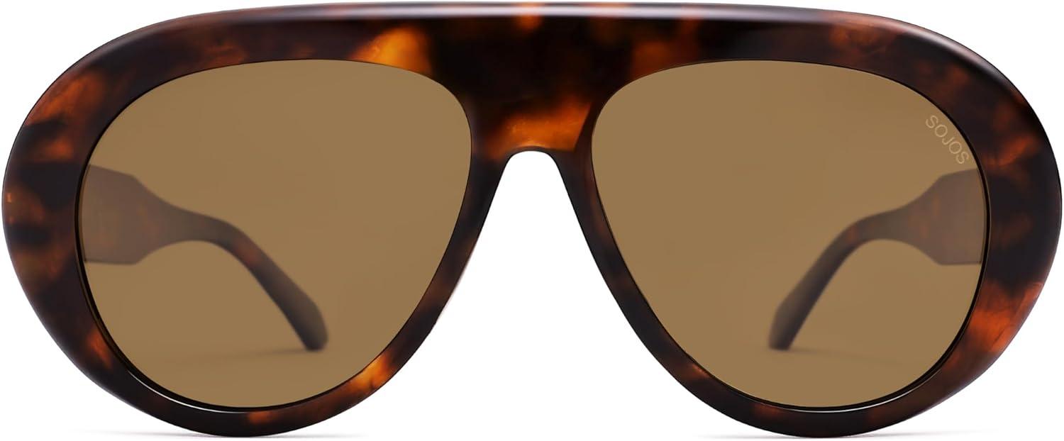 imageSOJOS Trendy Oversized Polarized Aviator Sunglasses Womens Men Retro Vintage 70s Style UV Protection Sun Glasses SJ2390TortoiseRetro Brown