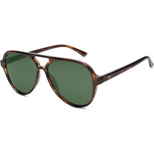 imageSOJOS Classic Polarized Aviator Sunglasses for Women Men Retro Trendy Aviators Shades SJ2201Dark Brown PatternGreen