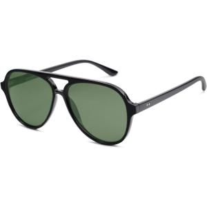 imageSOJOS Classic Polarized Aviator Sunglasses for Women Men Retro Trendy Aviators Shades SJ2201Shiny BlackDark Green