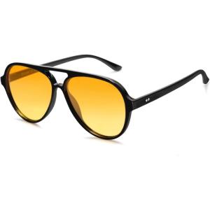 imageSOJOS Classic Polarized Aviator Sunglasses for Women Men Retro Trendy Aviators Shades SJ2201Shiny BlackYellow Tint