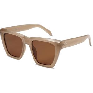 imageSOJOS Fashion Oversized Square Cat Eye Polarized Sunglasses for Women Trendy Cateye Style Womens Sunglasses SJ2179BrownBrown