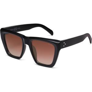 imageSOJOS Fashion Oversized Square Cat Eye Polarized Sunglasses for Women Trendy Cateye Style Womens Sunglasses SJ2179Dark BlackDark Brown Grading