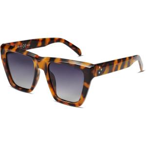 imageSOJOS Fashion Oversized Square Cat Eye Polarized Sunglasses for Women Trendy Cateye Style Womens Sunglasses SJ2179TortoiseGrey Grading